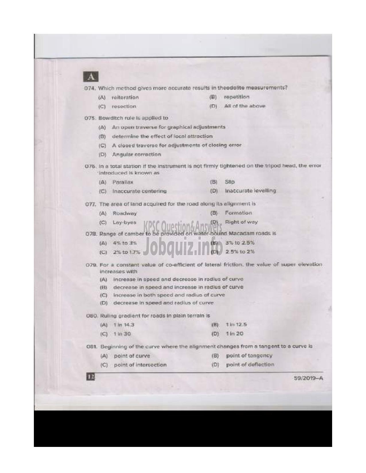 Kerala PSC Question Paper - TRAINING INSTRUCTOR SURVEYOR IN SC DEVELOPMENT DEPARTMENT English -11
