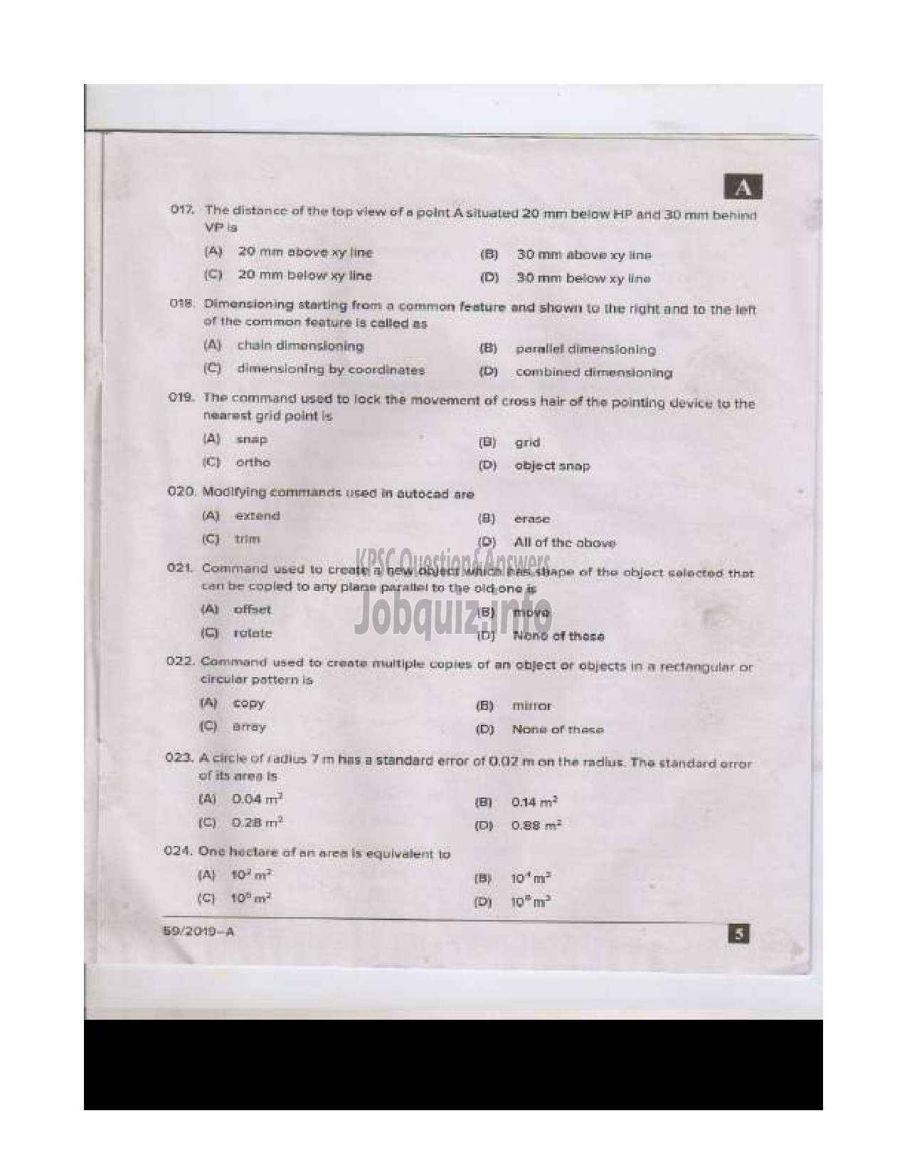 Kerala PSC Question Paper - TRAINING INSTRUCTOR SURVEYOR IN SC DEVELOPMENT DEPARTMENT English -4
