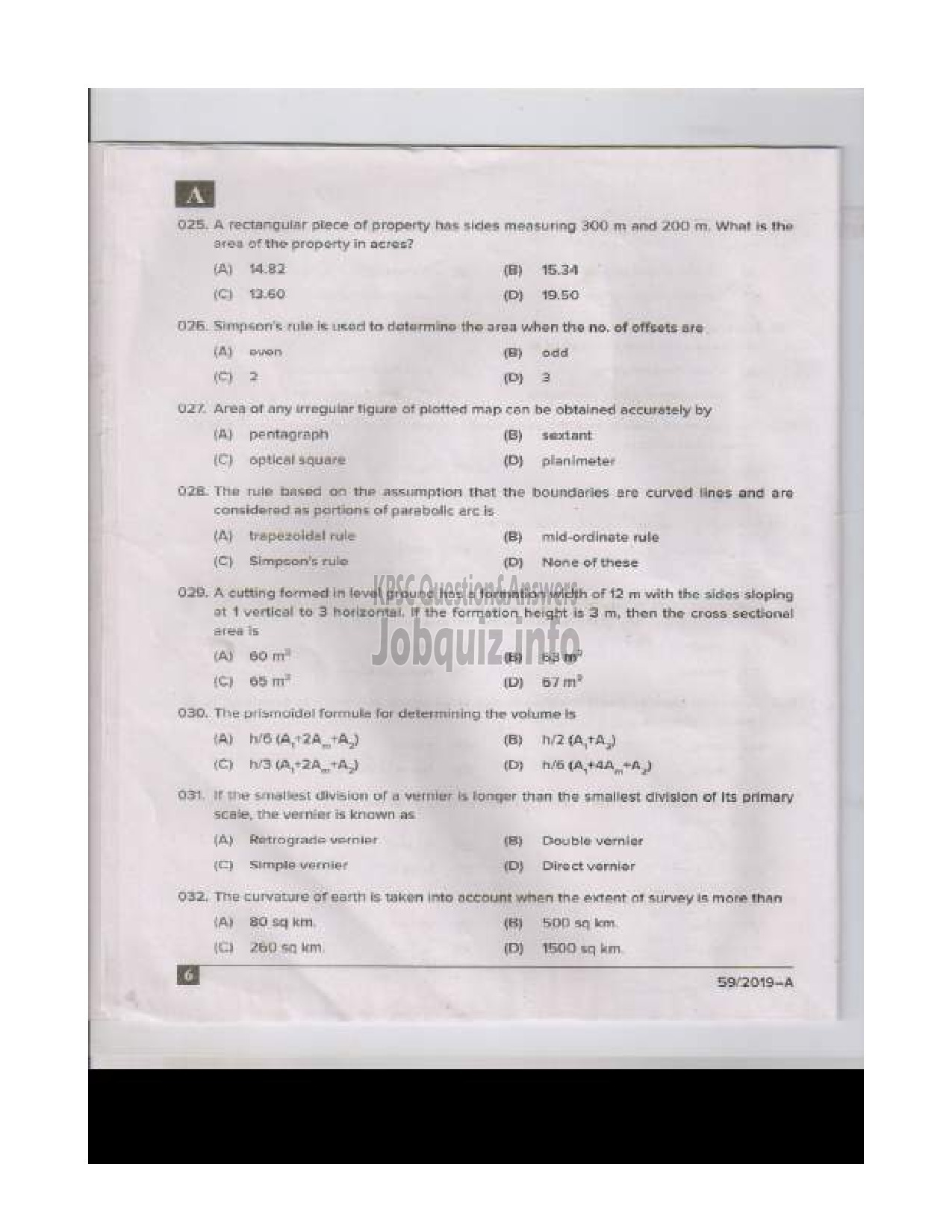 Kerala PSC Question Paper - TRAINING INSTRUCTOR SURVEYOR IN SC DEVELOPMENT DEPARTMENT English -5