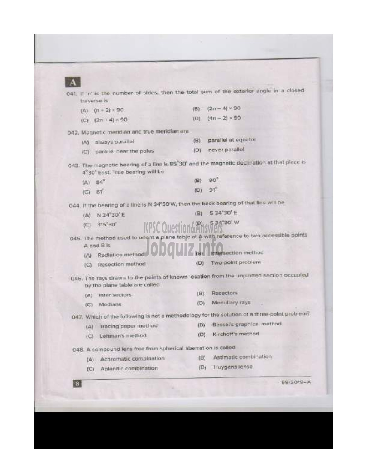 Kerala PSC Question Paper - TRAINING INSTRUCTOR SURVEYOR IN SC DEVELOPMENT DEPARTMENT English -7