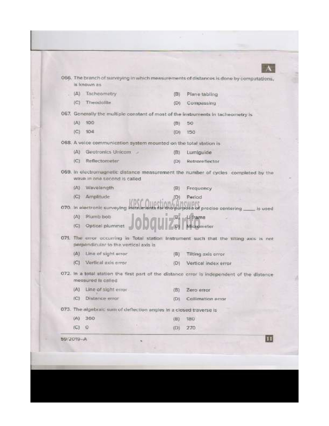 Kerala PSC Question Paper - TRAINING INSTRUCTOR SURVEYOR IN SC DEVELOPMENT DEPARTMENT English -10
