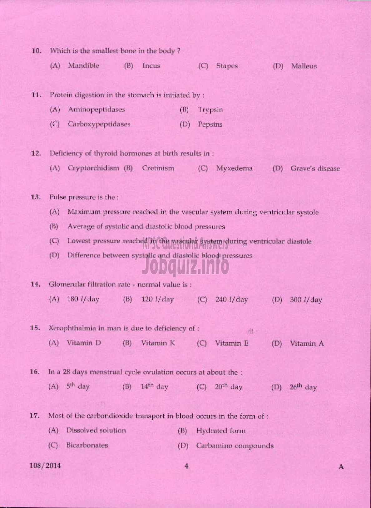 Kerala PSC Question Paper - TREATMENT ORGANIZER GRADE II HEALTH SERVICE IDUKKI-2