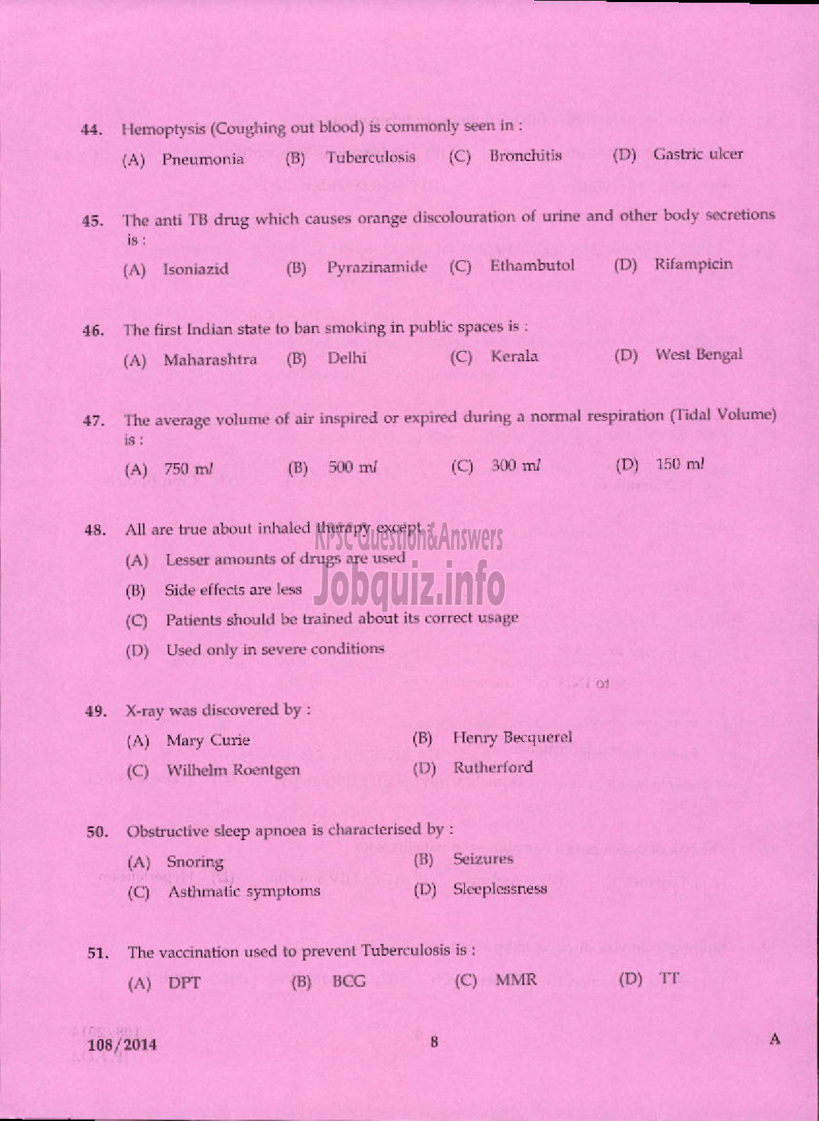 Kerala PSC Question Paper - TREATMENT ORGANIZER GRADE II HEALTH SERVICE IDUKKI-6