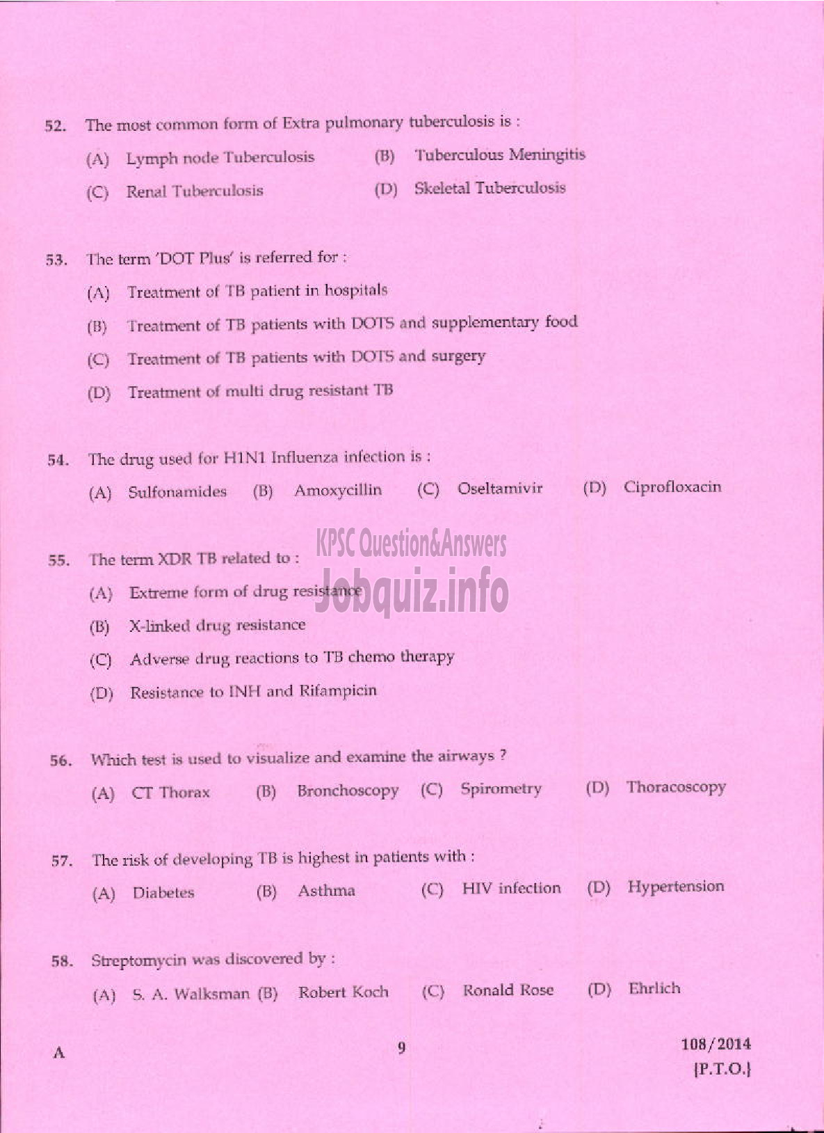 Kerala PSC Question Paper - TREATMENT ORGANIZER GRADE II HEALTH SERVICE IDUKKI-7