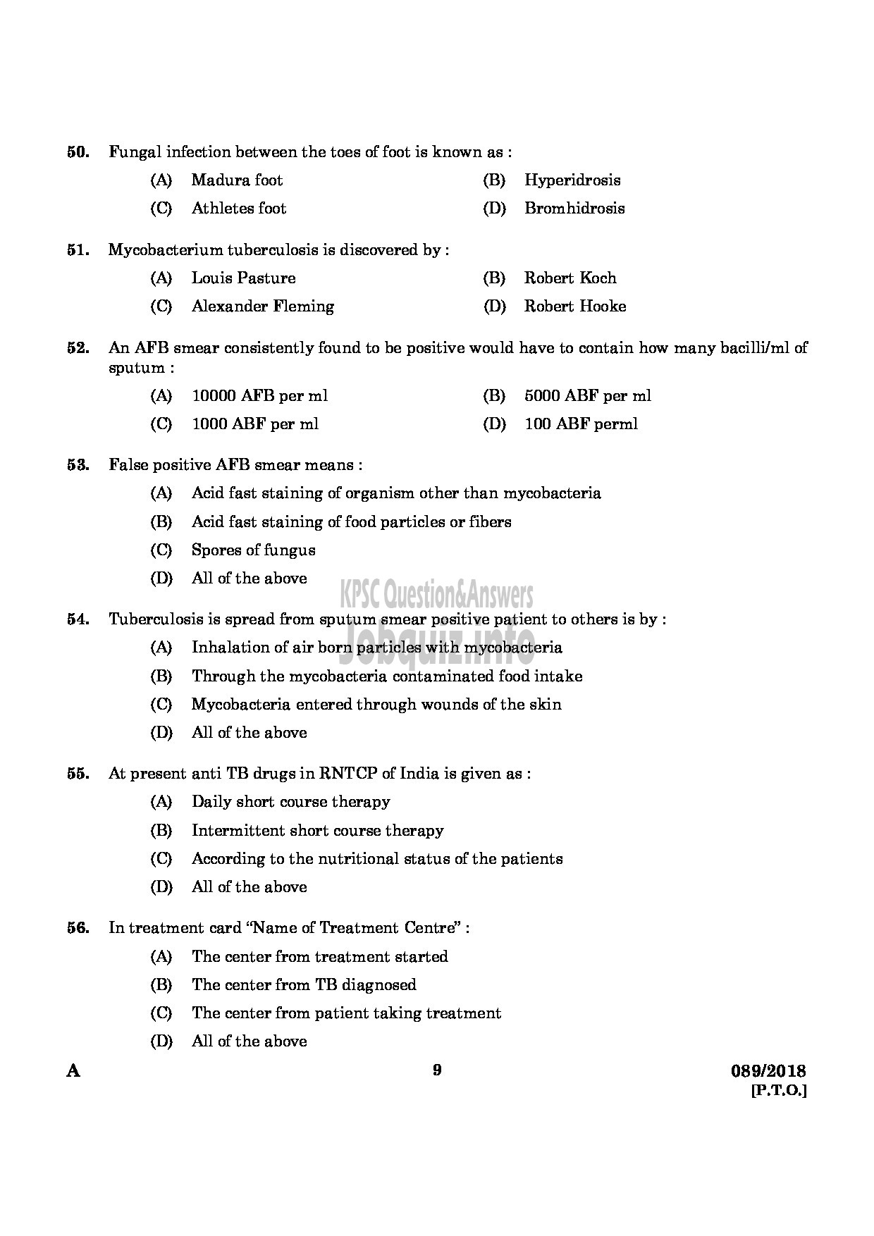 Kerala PSC Question Paper - TREATMENT ORGANIZER GR II HEALTH SERVICES KASARAGOD ENGLISH -7