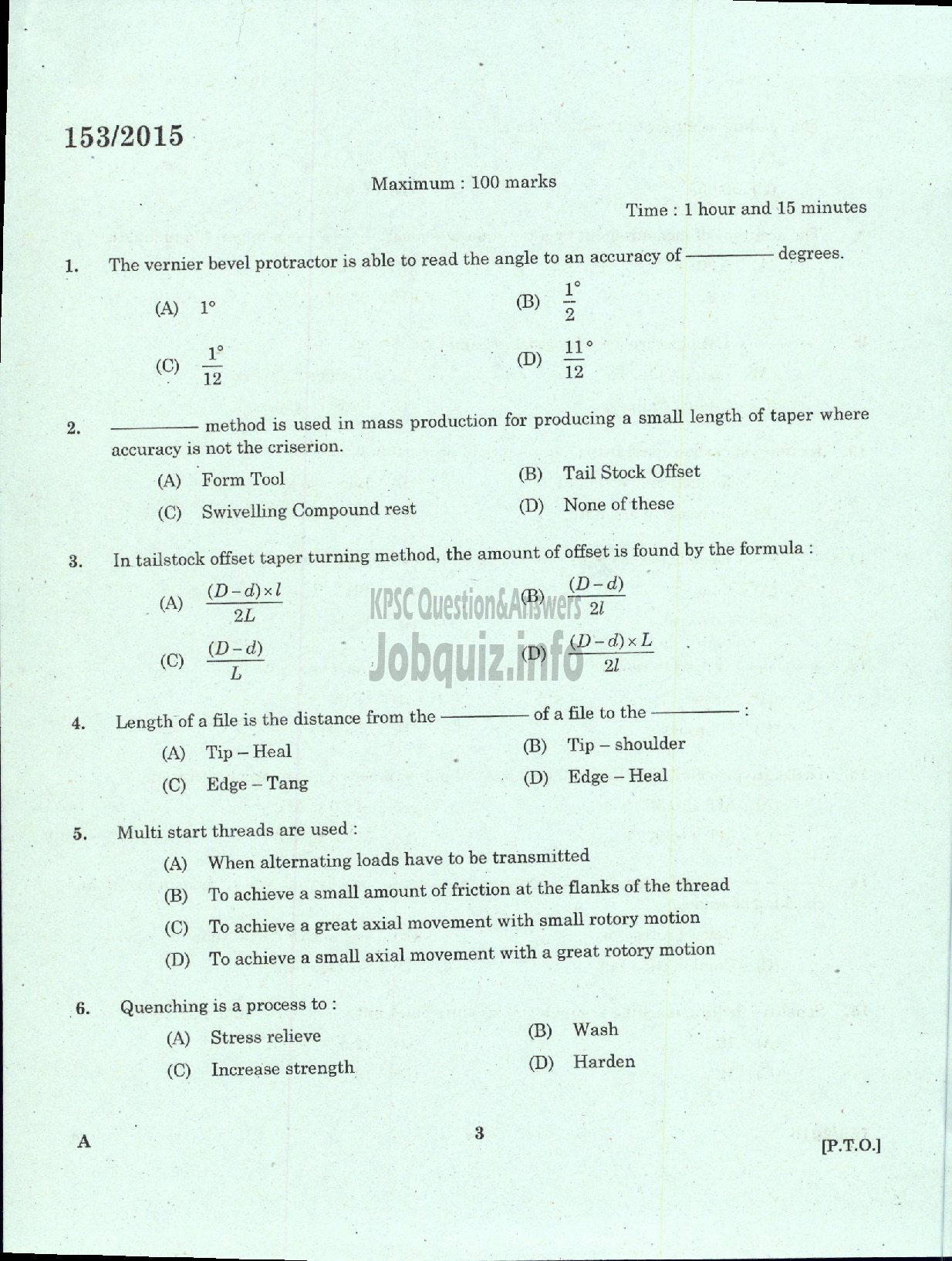 Kerala PSC Question Paper - TURNER STATE WATER TRANSPORT-1