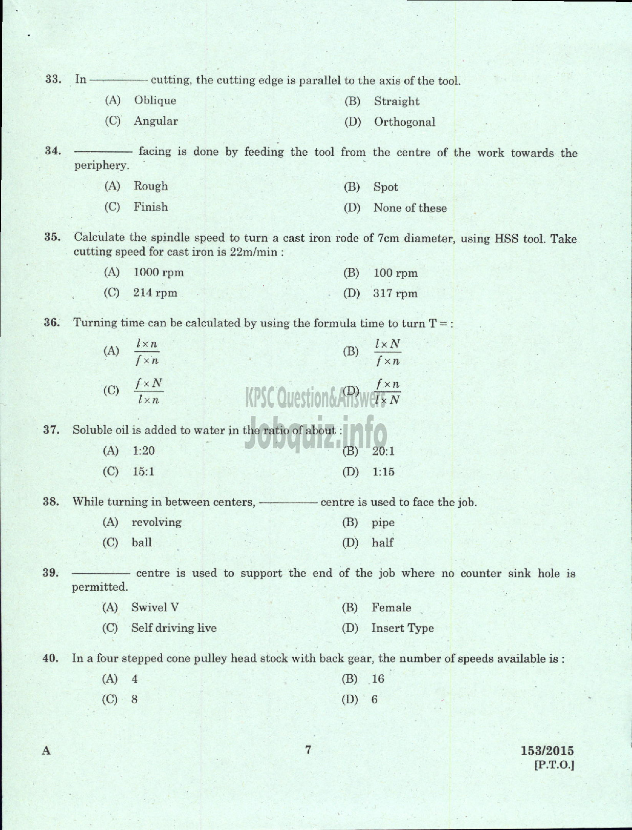 Kerala PSC Question Paper - TURNER STATE WATER TRANSPORT-5