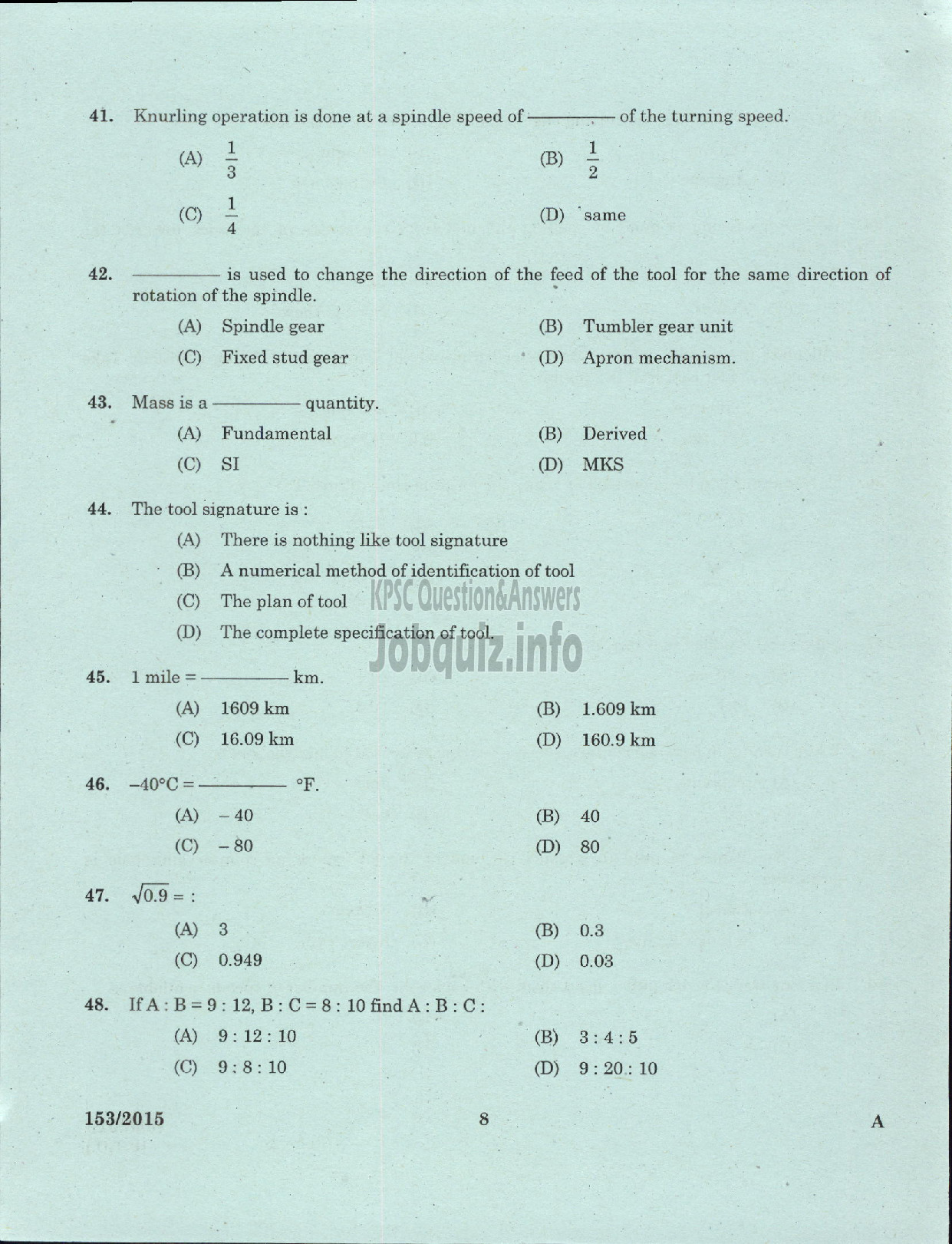 Kerala PSC Question Paper - TURNER STATE WATER TRANSPORT-6