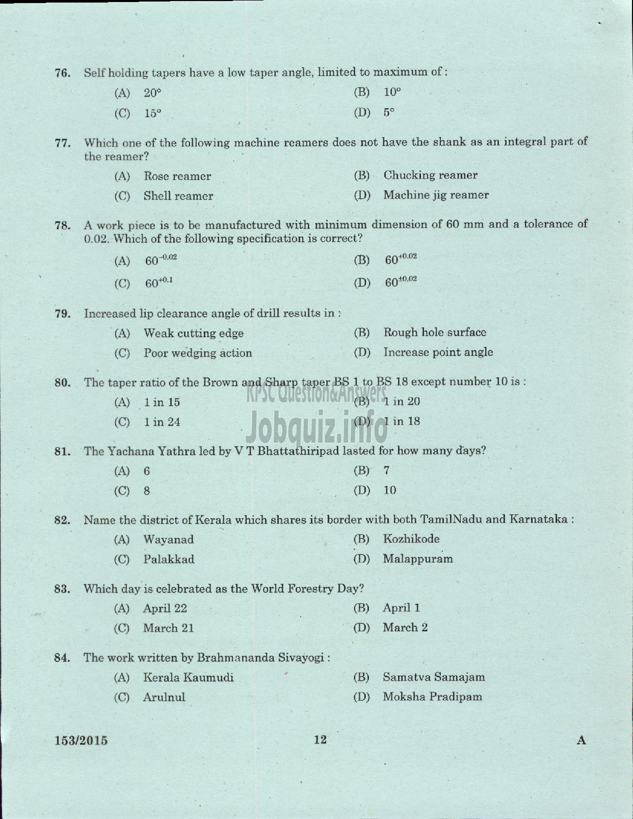 Kerala PSC Question Paper - TURNER STATE WATER TRANSPORT-10