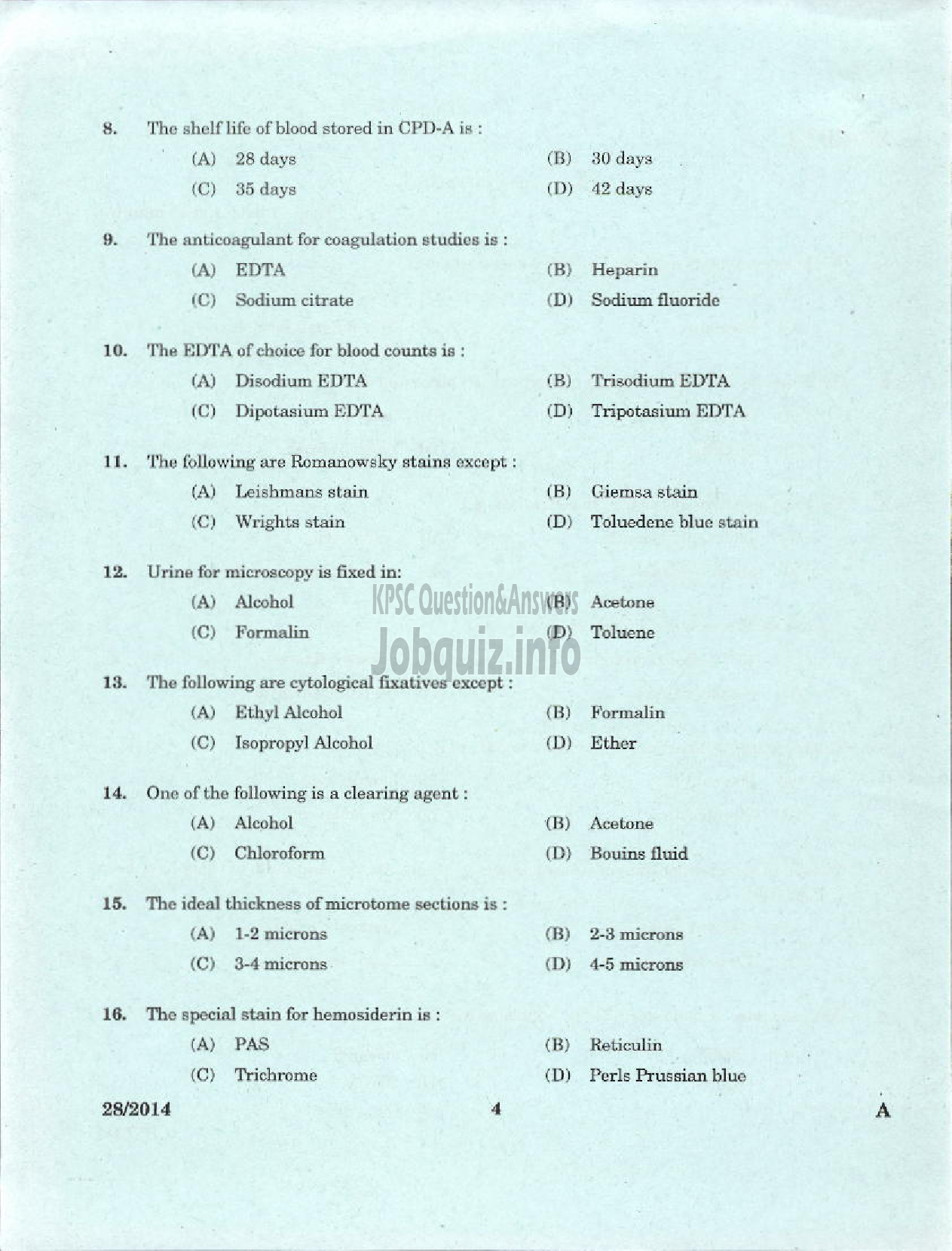 Kerala PSC Question Paper - TUTOR TECHNICIAN MEDICAL EDUCATION-2