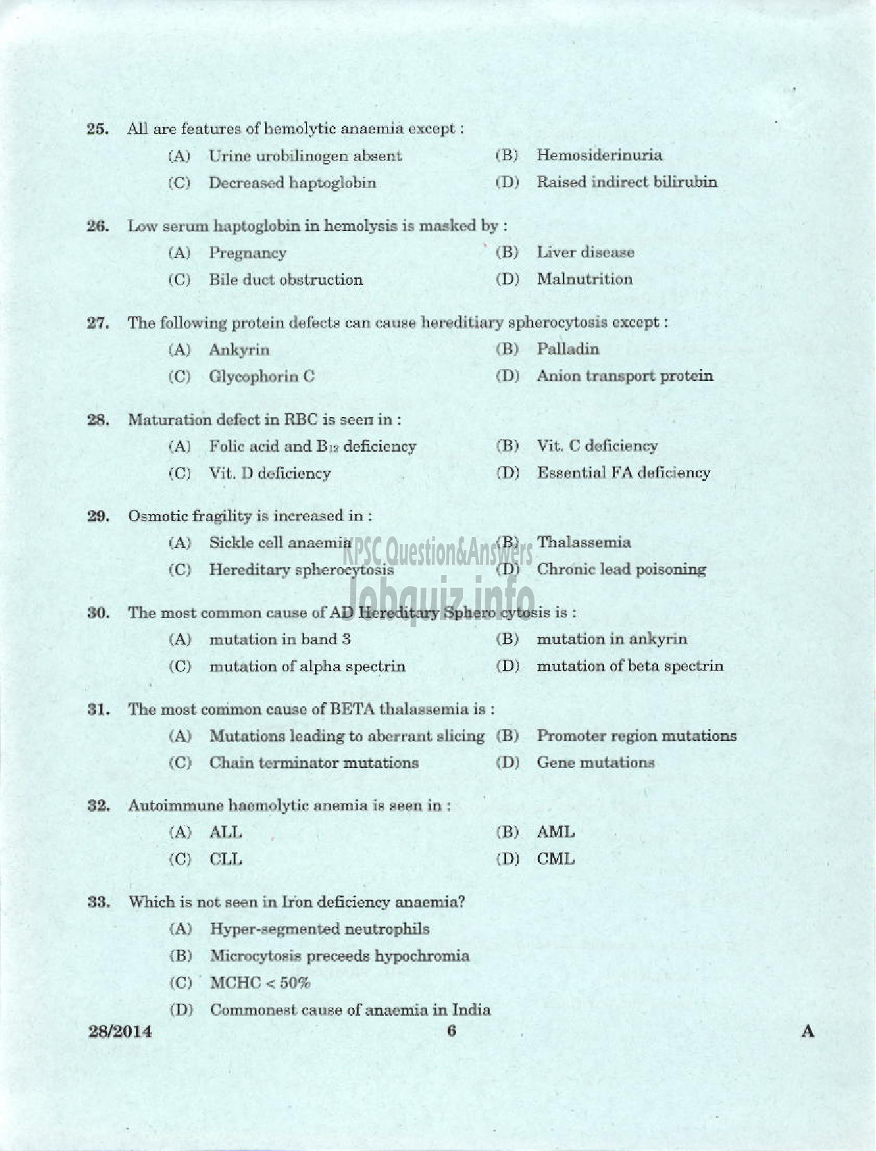 Kerala PSC Question Paper - TUTOR TECHNICIAN MEDICAL EDUCATION-4