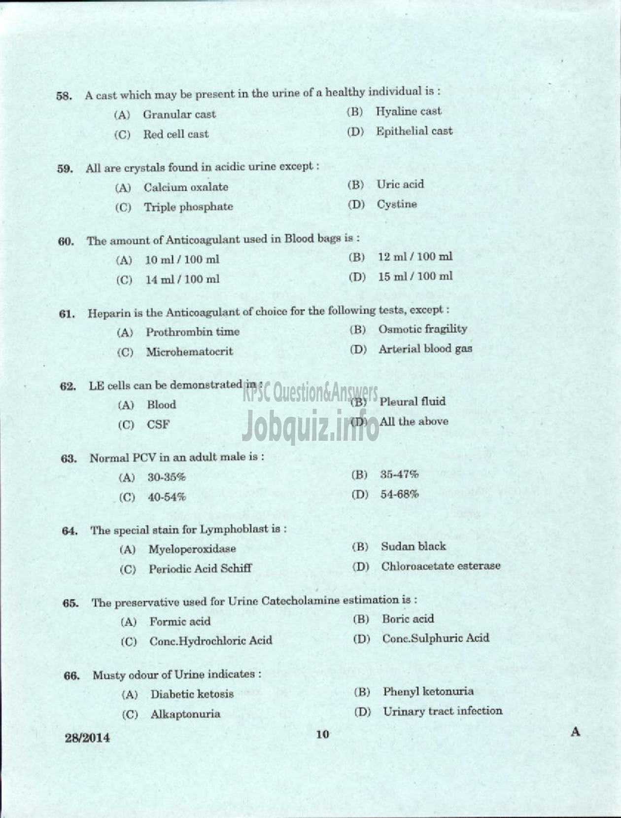 Kerala PSC Question Paper - TUTOR TECHNICIAN MEDICAL EDUCATION-8