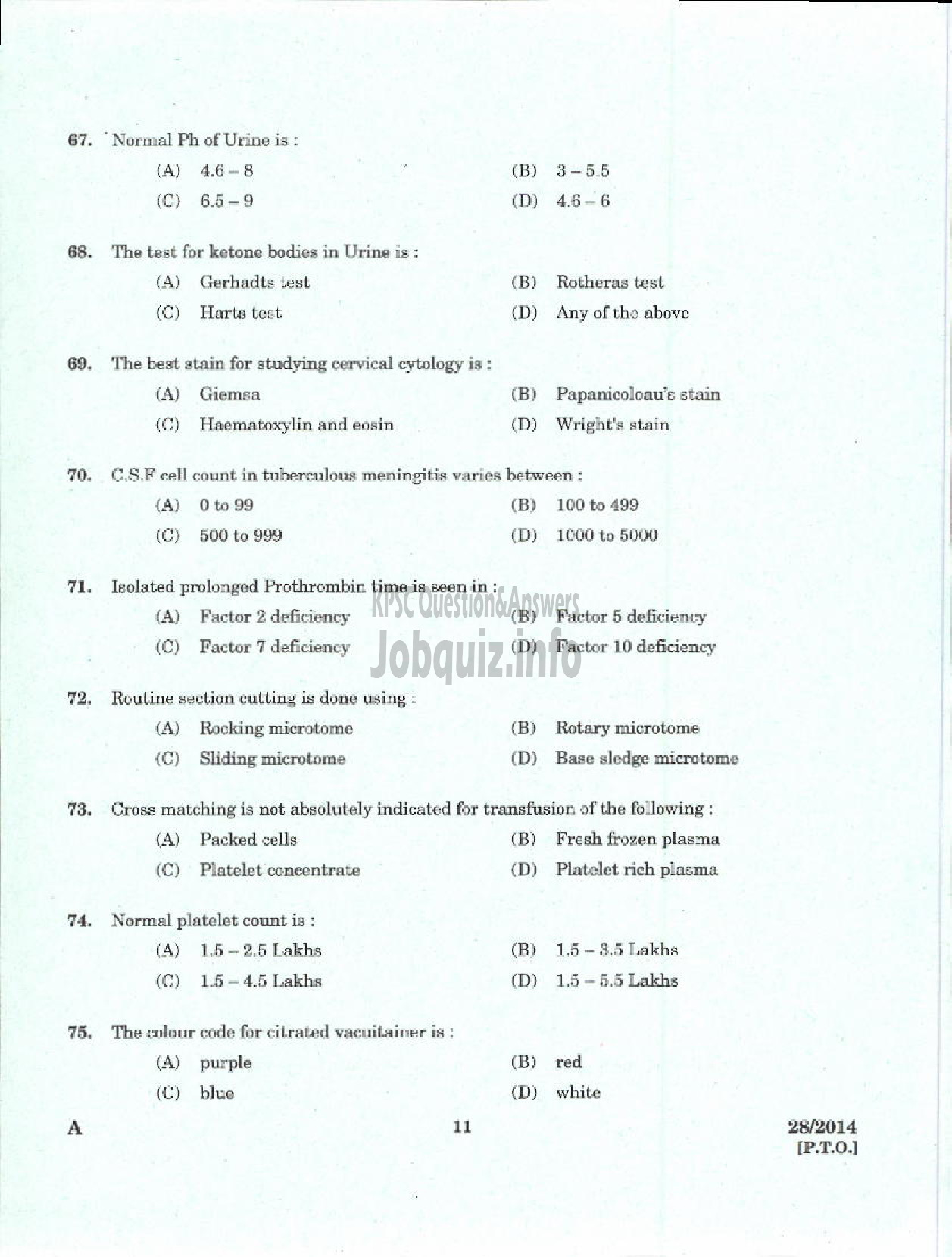 Kerala PSC Question Paper - TUTOR TECHNICIAN MEDICAL EDUCATION-9