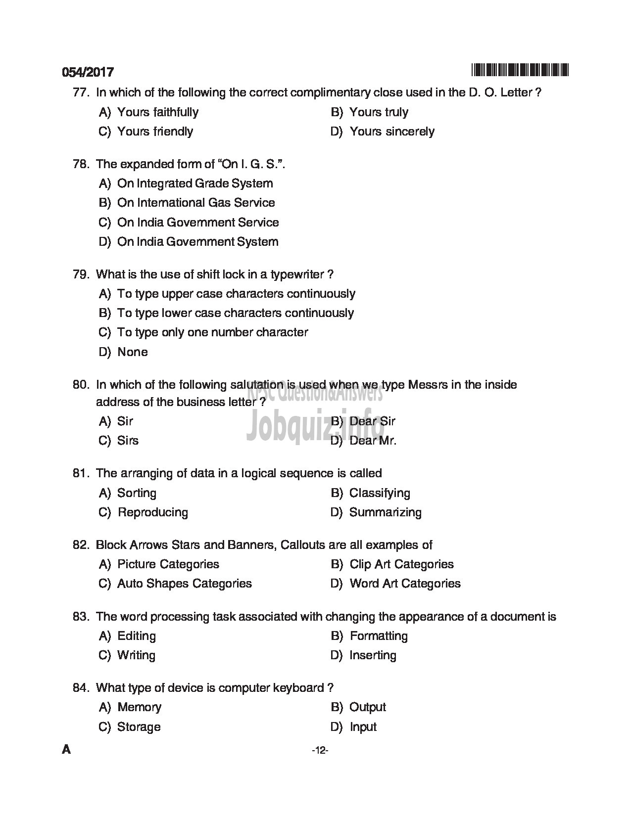 Kerala PSC Question Paper - TYPIST KFDC CONFIDENTIAL ASSISTANT GRADE II VARIOUS QUESTION PAPER-12