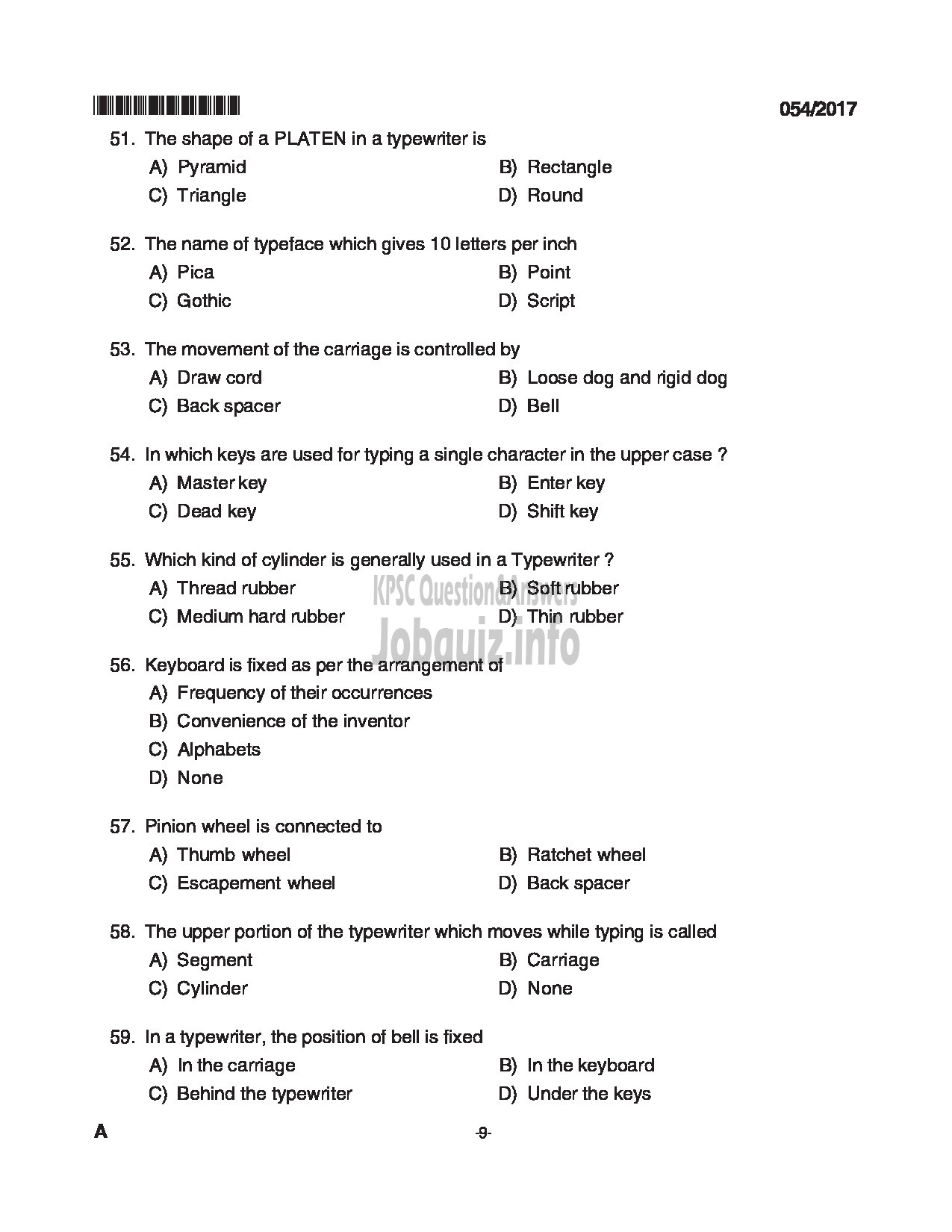 Kerala PSC Question Paper - TYPIST KFDC CONFIDENTIAL ASSISTANT GRADE II VARIOUS QUESTION PAPER-9