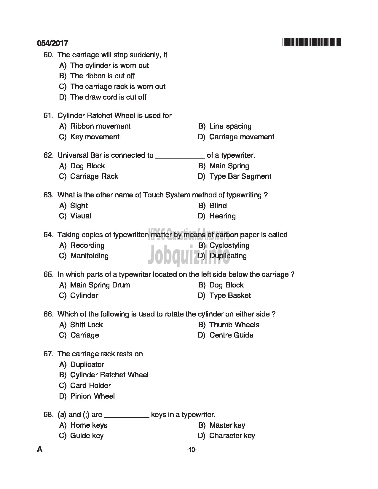 Kerala PSC Question Paper - TYPIST KFDC CONFIDENTIAL ASSISTANT GRADE II VARIOUS QUESTION PAPER-10