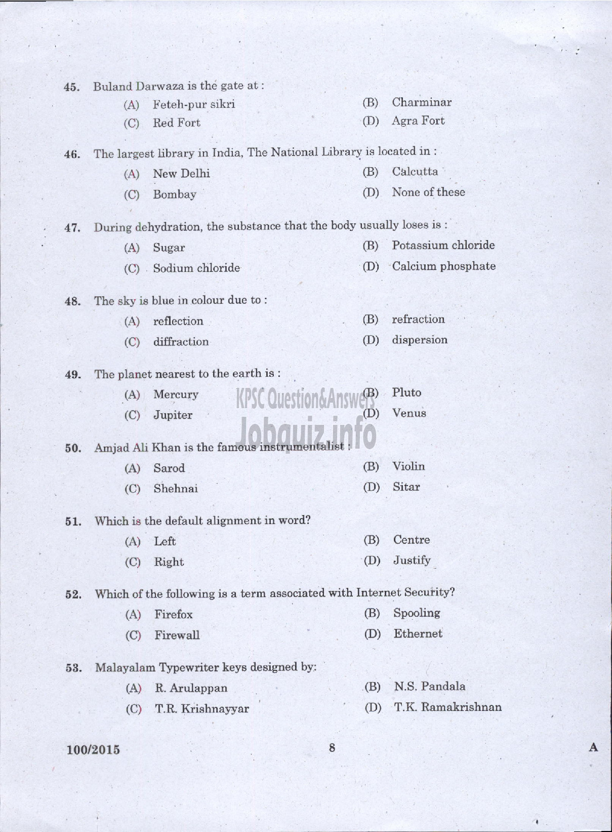 Kerala PSC Question Paper - TYYPIST GRADE II / STENO TYPIST / CLERK TYPIST / TYPIST KERALA STATE HOUSING BOARD / KERALA SHIPPING AND INLAND NAVIGATION CORP LTD / VARIOUS / KERALA ELECTRICAL AND ALLIED ENGINEERING COMPANY LTD-6