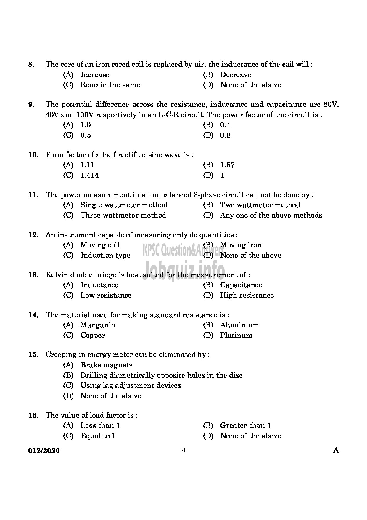 Kerala PSC Question Paper - Technical Superintendent (Engineering) Kerala Co operative Milk Marketing Federation Limited-2