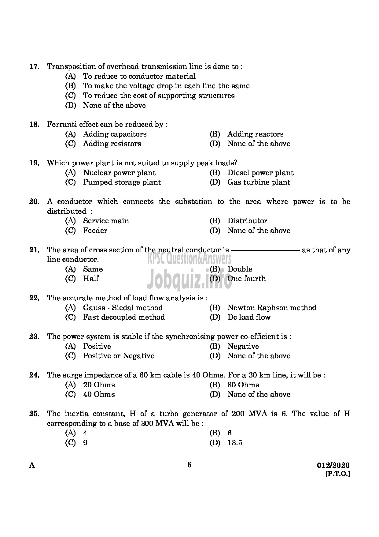 Kerala PSC Question Paper - Technical Superintendent (Engineering) Kerala Co operative Milk Marketing Federation Limited-3