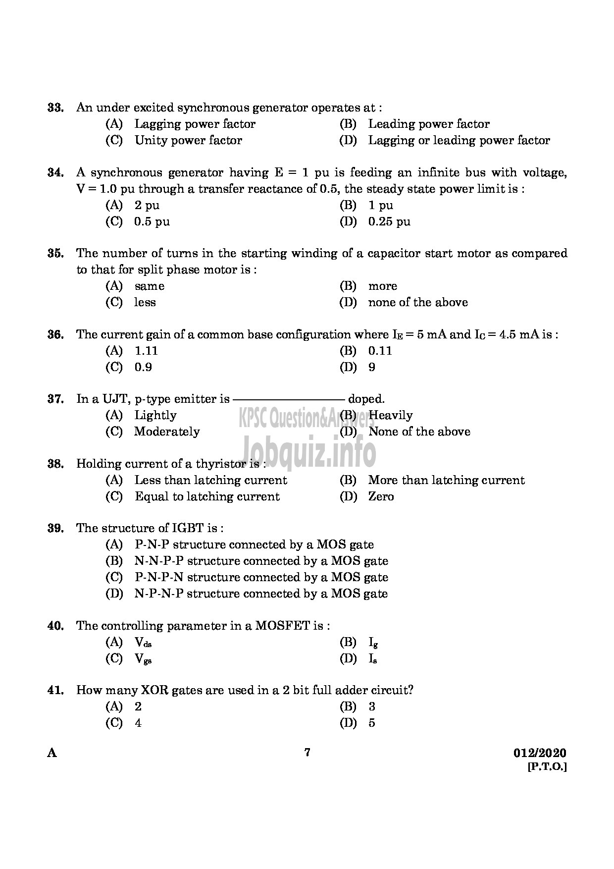 Kerala PSC Question Paper - Technical Superintendent (Engineering) Kerala Co operative Milk Marketing Federation Limited-5