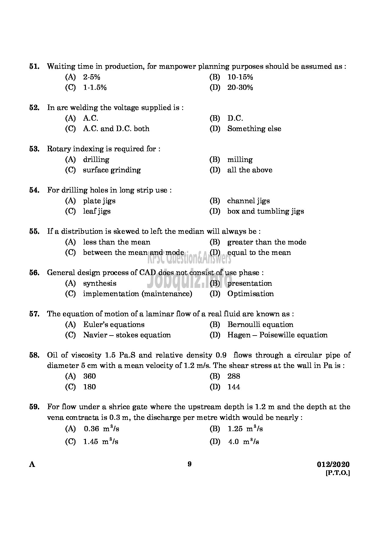 Kerala PSC Question Paper - Technical Superintendent (Engineering) Kerala Co operative Milk Marketing Federation Limited-7