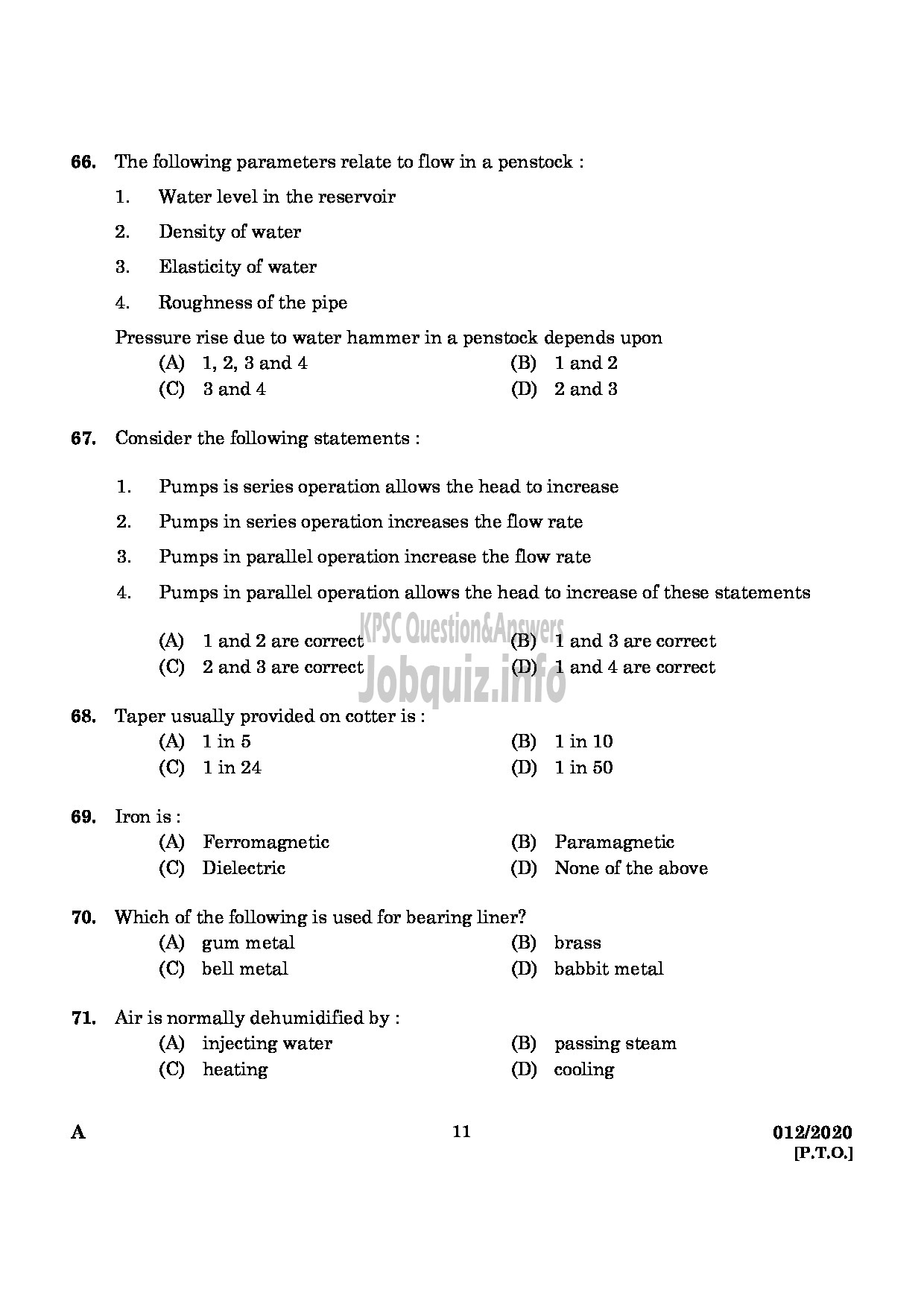 Kerala PSC Question Paper - Technical Superintendent (Engineering) Kerala Co operative Milk Marketing Federation Limited-9