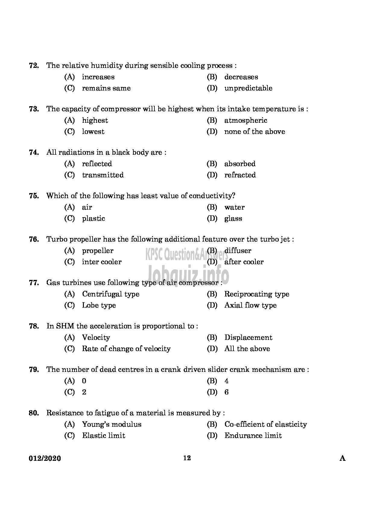 Kerala PSC Question Paper - Technical Superintendent (Engineering) Kerala Co operative Milk Marketing Federation Limited-10