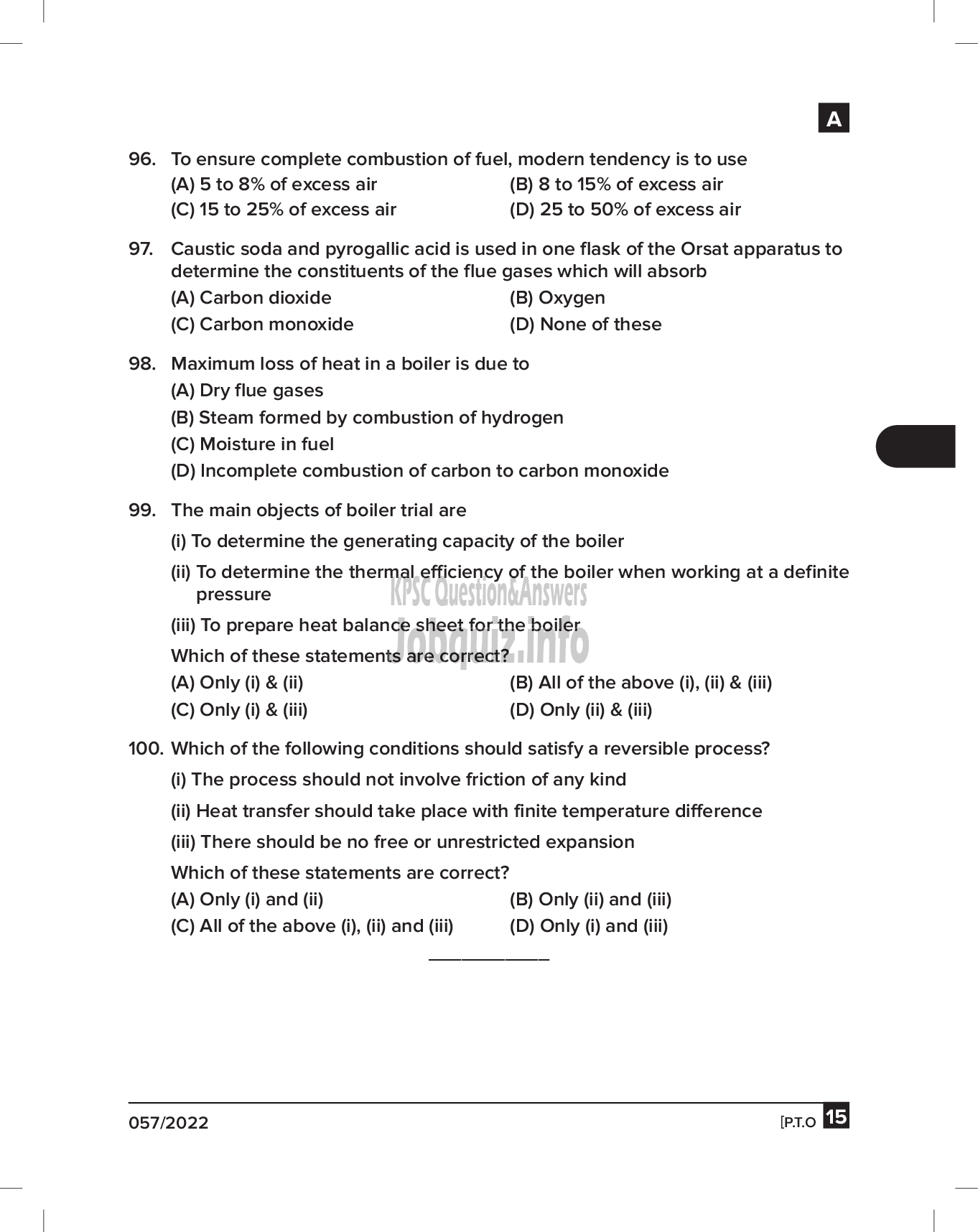 Kerala PSC Question Paper - Technician Grade-II (Boiler Operator) - Kerala Co-operative Milk Marketing Federation Ltd  -15