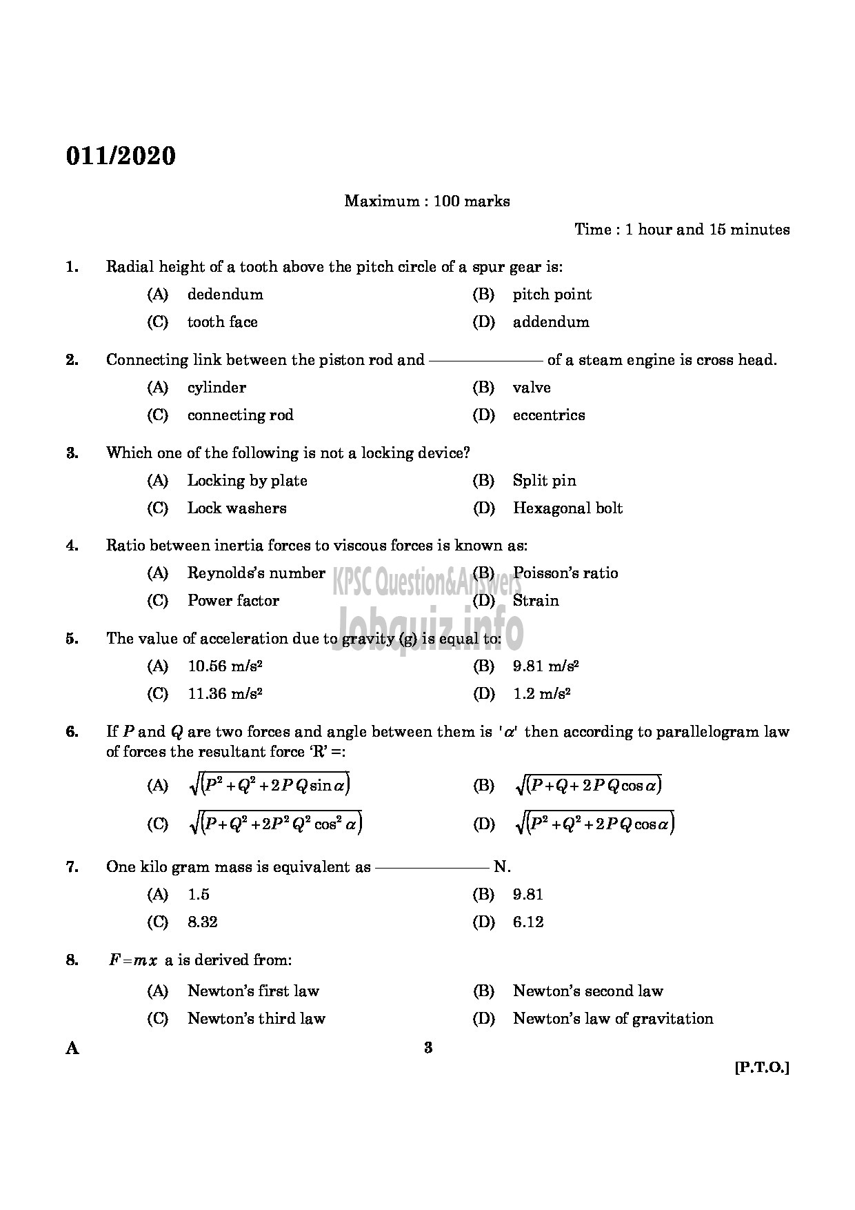 Kerala PSC Question Paper - Tracer Grade I Malabar Cements Limited-1