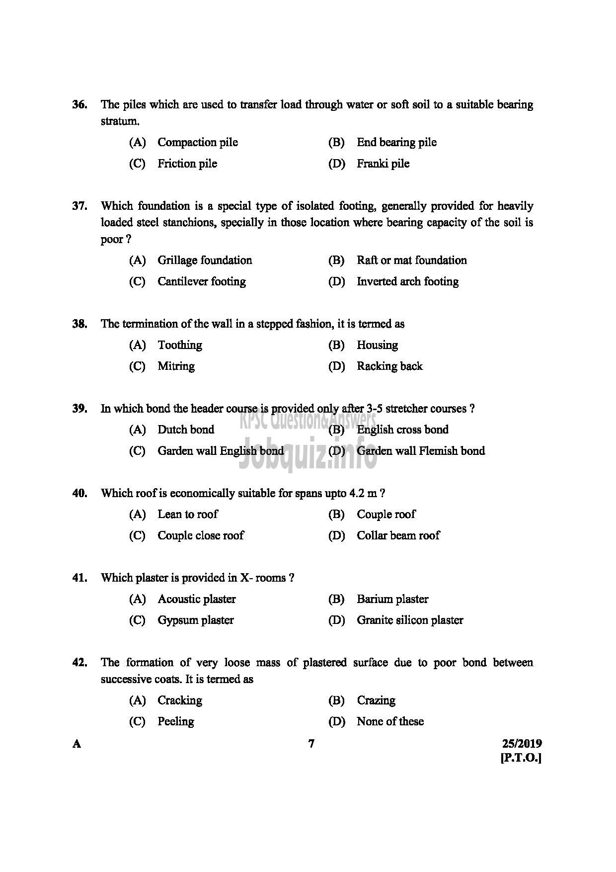 Kerala PSC Question Paper - Tracer Soil Survey and Soil Conservation -7