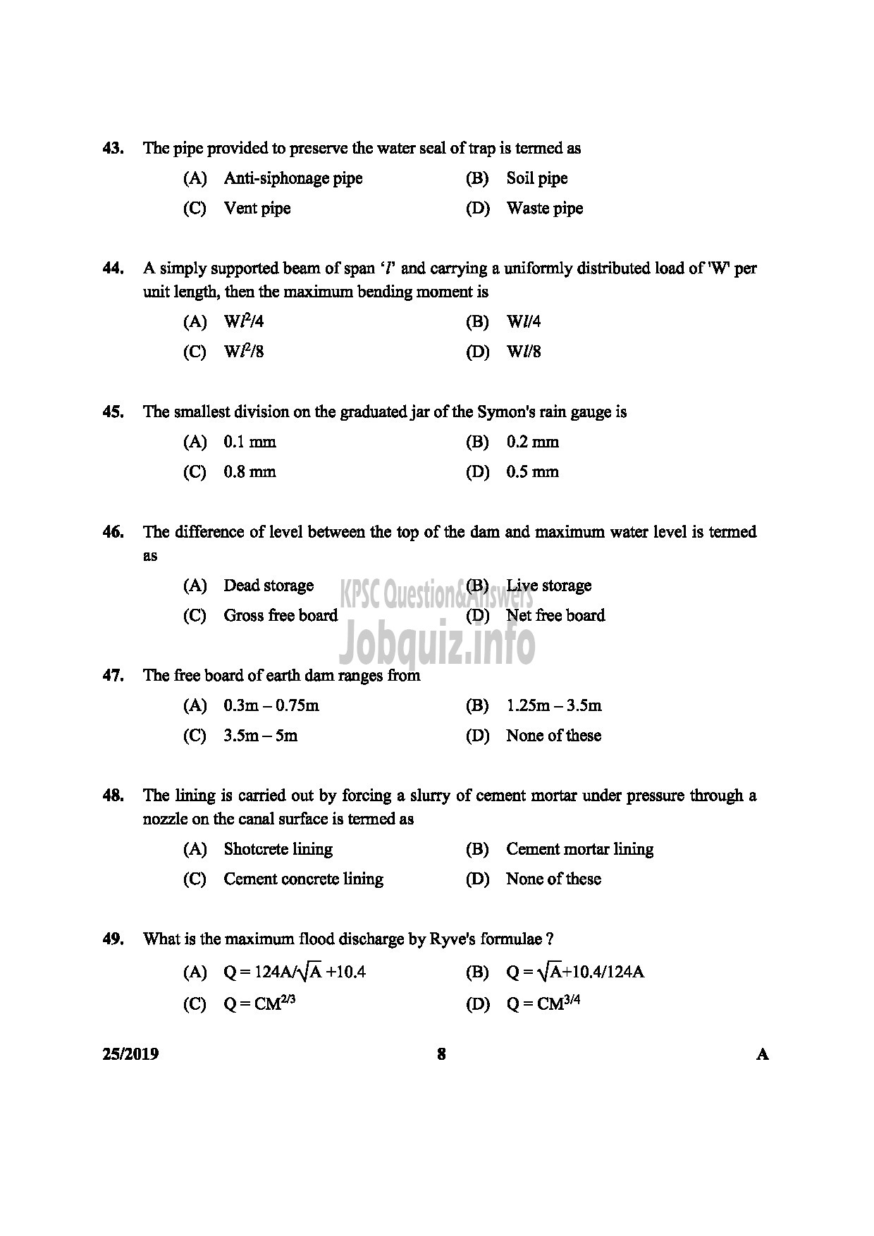 Kerala PSC Question Paper - Tracer Soil Survey and Soil Conservation -8