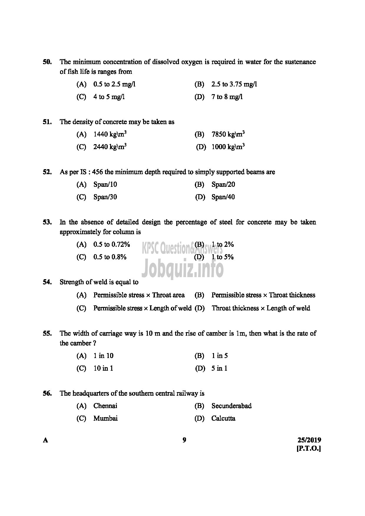 Kerala PSC Question Paper - Tracer Soil Survey and Soil Conservation -9