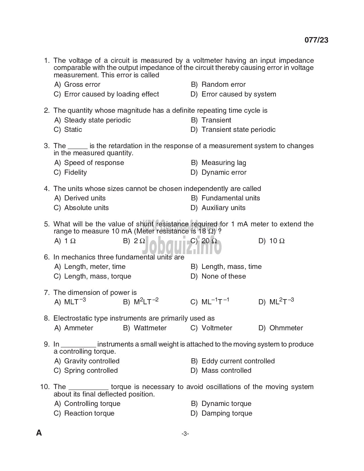 Kerala PSC Question Paper - Tradesman (Electronics andInstrumentation-3