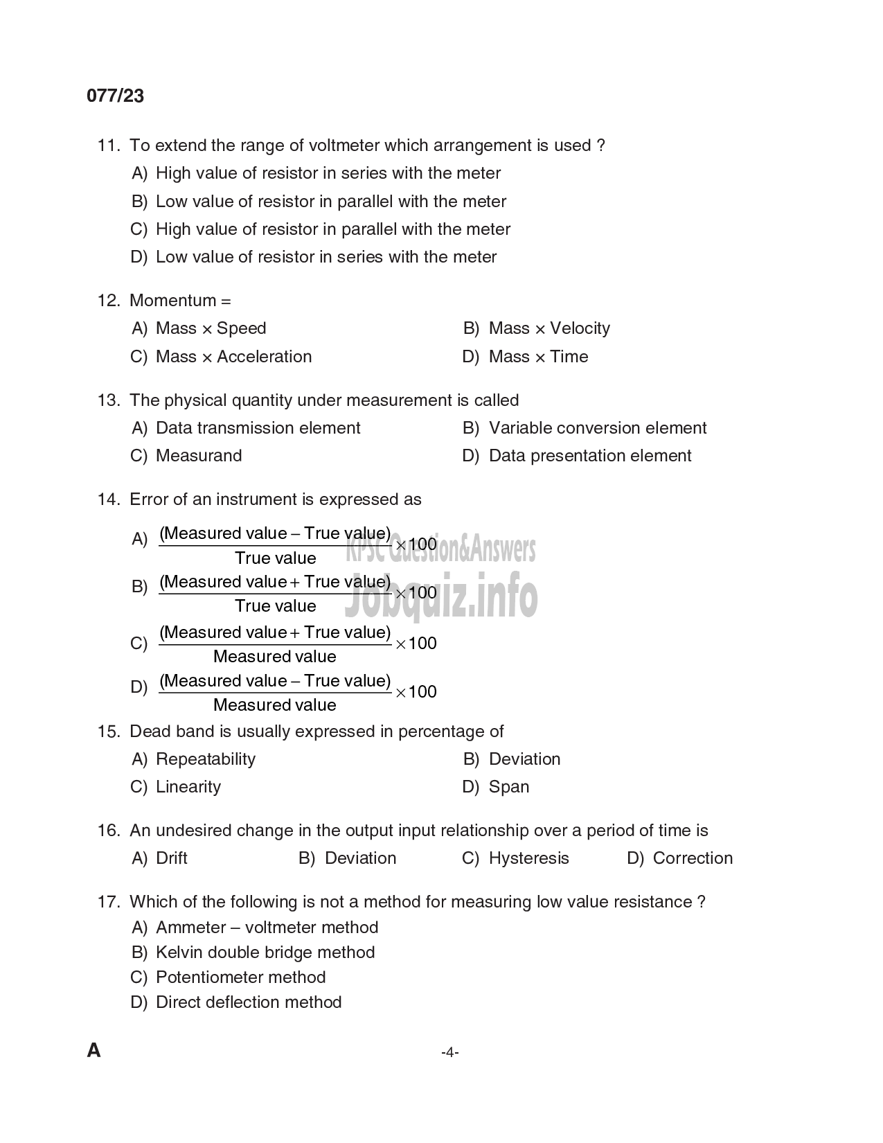 Kerala PSC Question Paper - Tradesman (Electronics andInstrumentation-4