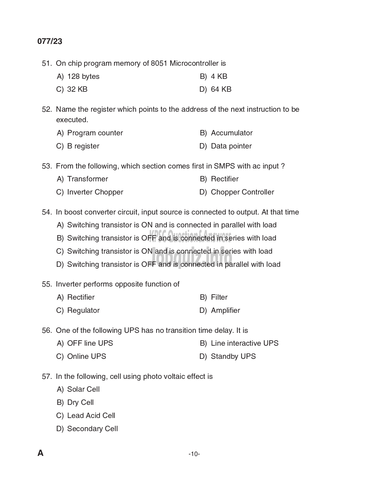 Kerala PSC Question Paper - Tradesman (Electronics andInstrumentation-10