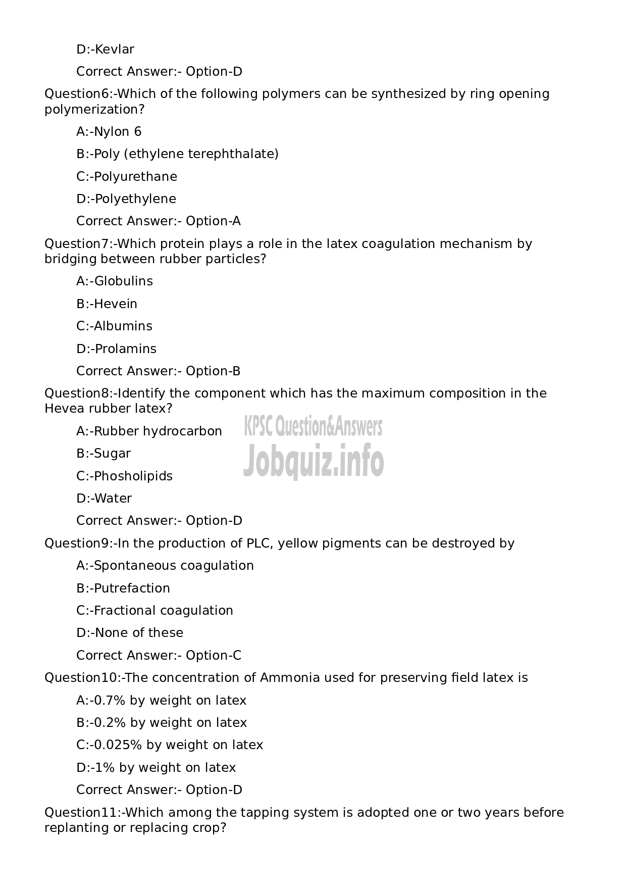 Kerala PSC Question Paper - Tradesman (Polymer Technology)-2