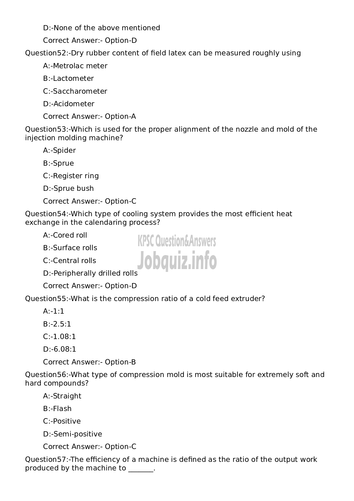 Kerala PSC Question Paper - Tradesman (Polymer Technology)-10