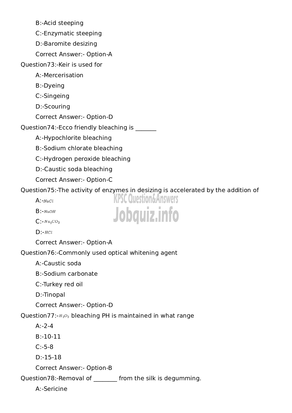 Kerala PSC Question Paper - Tradesman (Textile Technology)-14