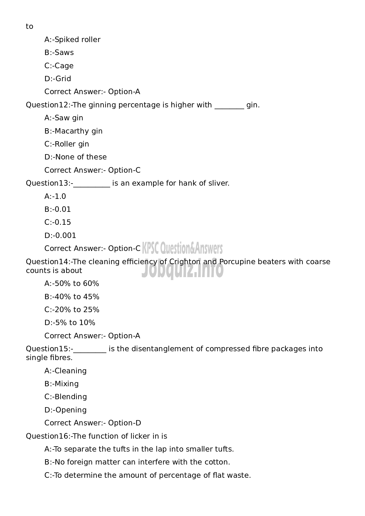 Kerala PSC Question Paper - Tradesman (Textile Technology)-3