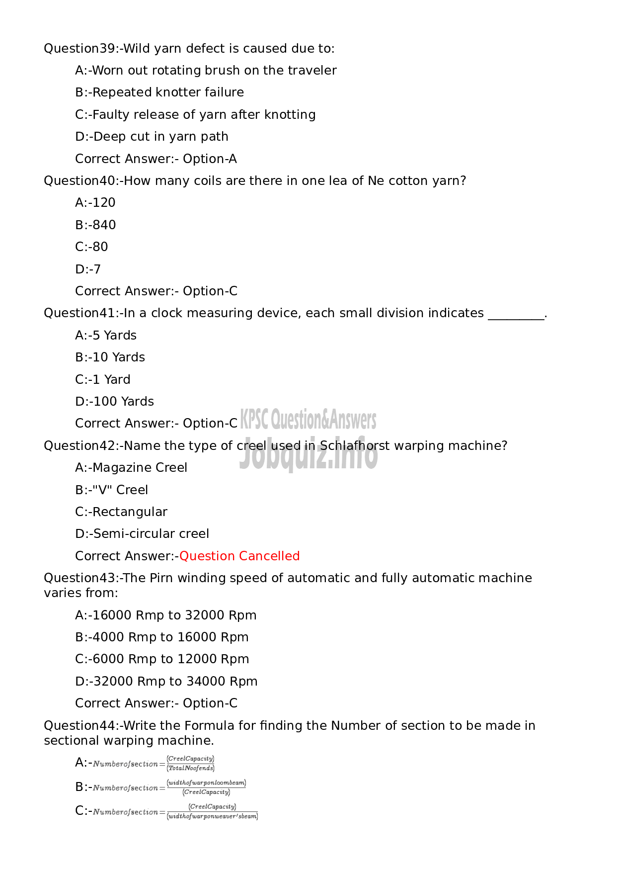 Kerala PSC Question Paper - Tradesman (Textile Technology)-8