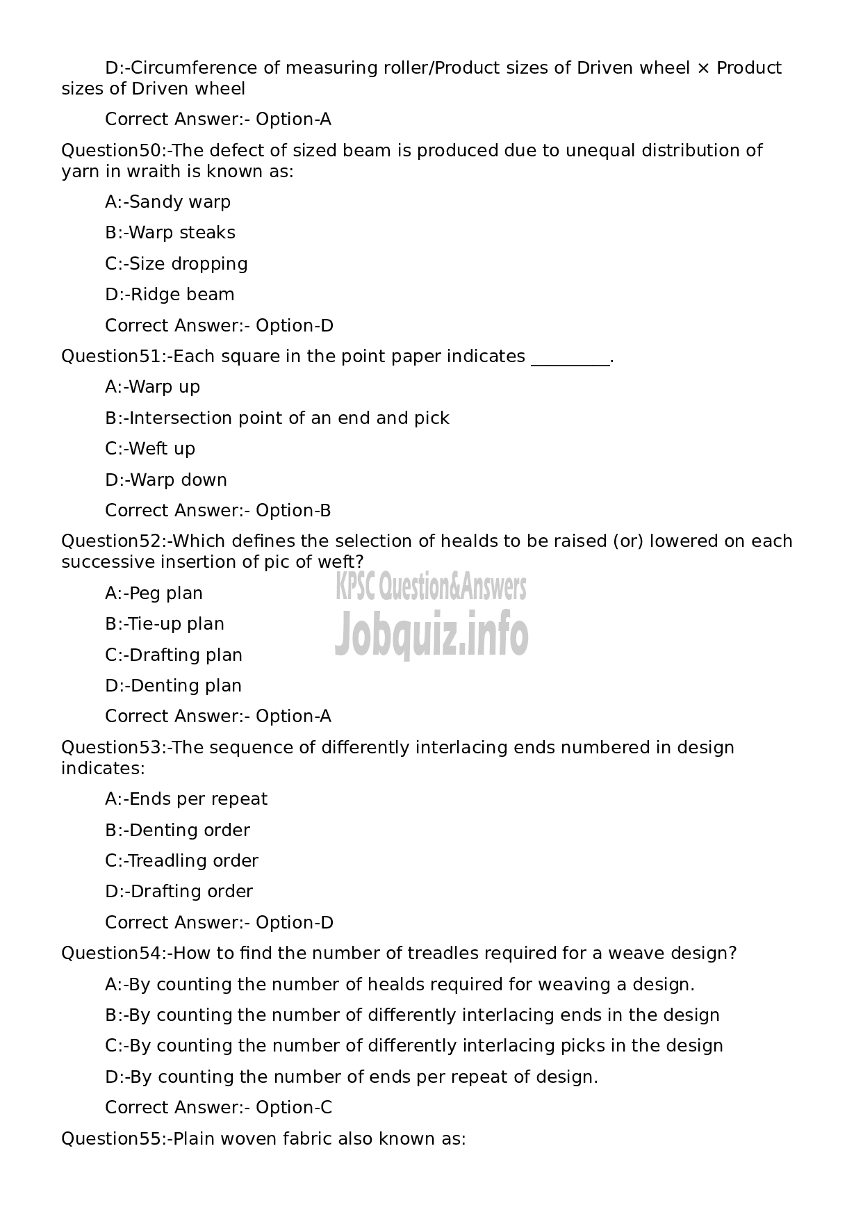 Kerala PSC Question Paper - Tradesman (Textile Technology)-10