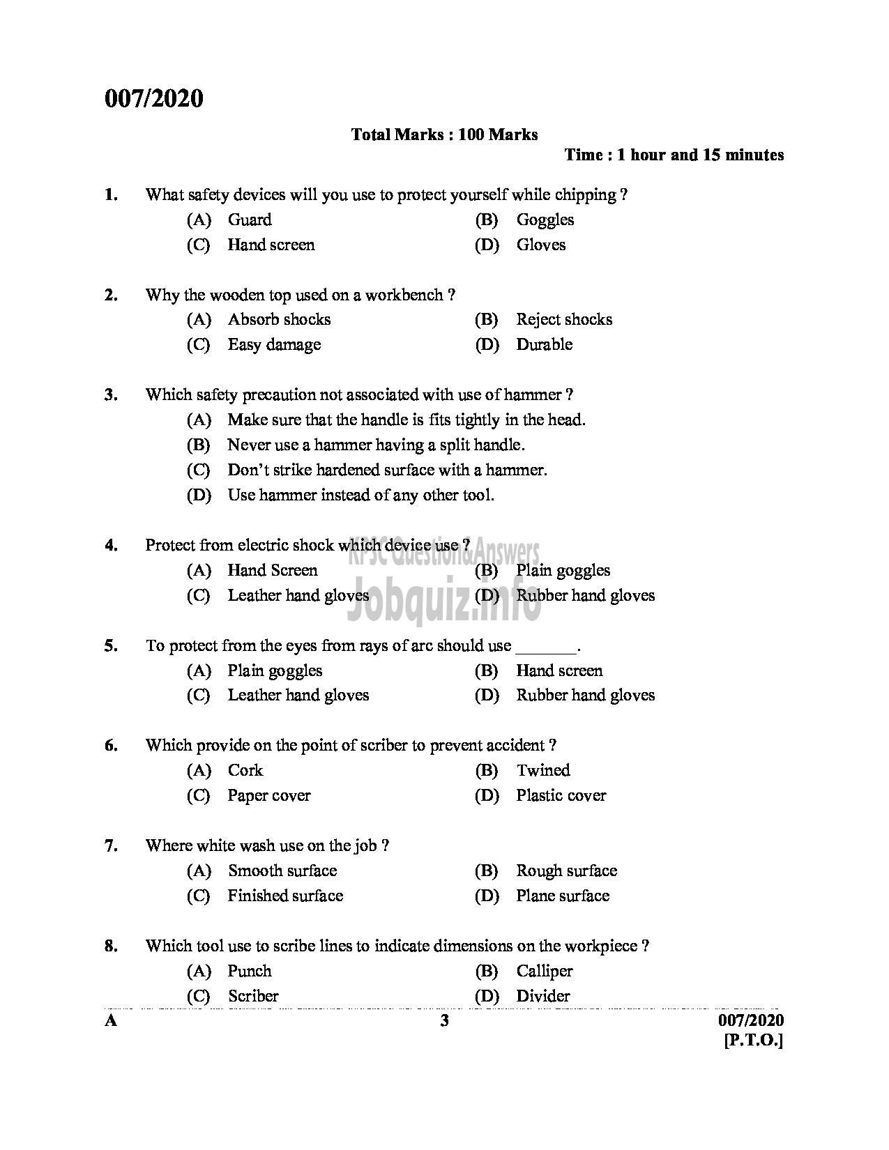 Kerala PSC Question Paper - Training Instructor (Plumbing) SC Development Department English -3