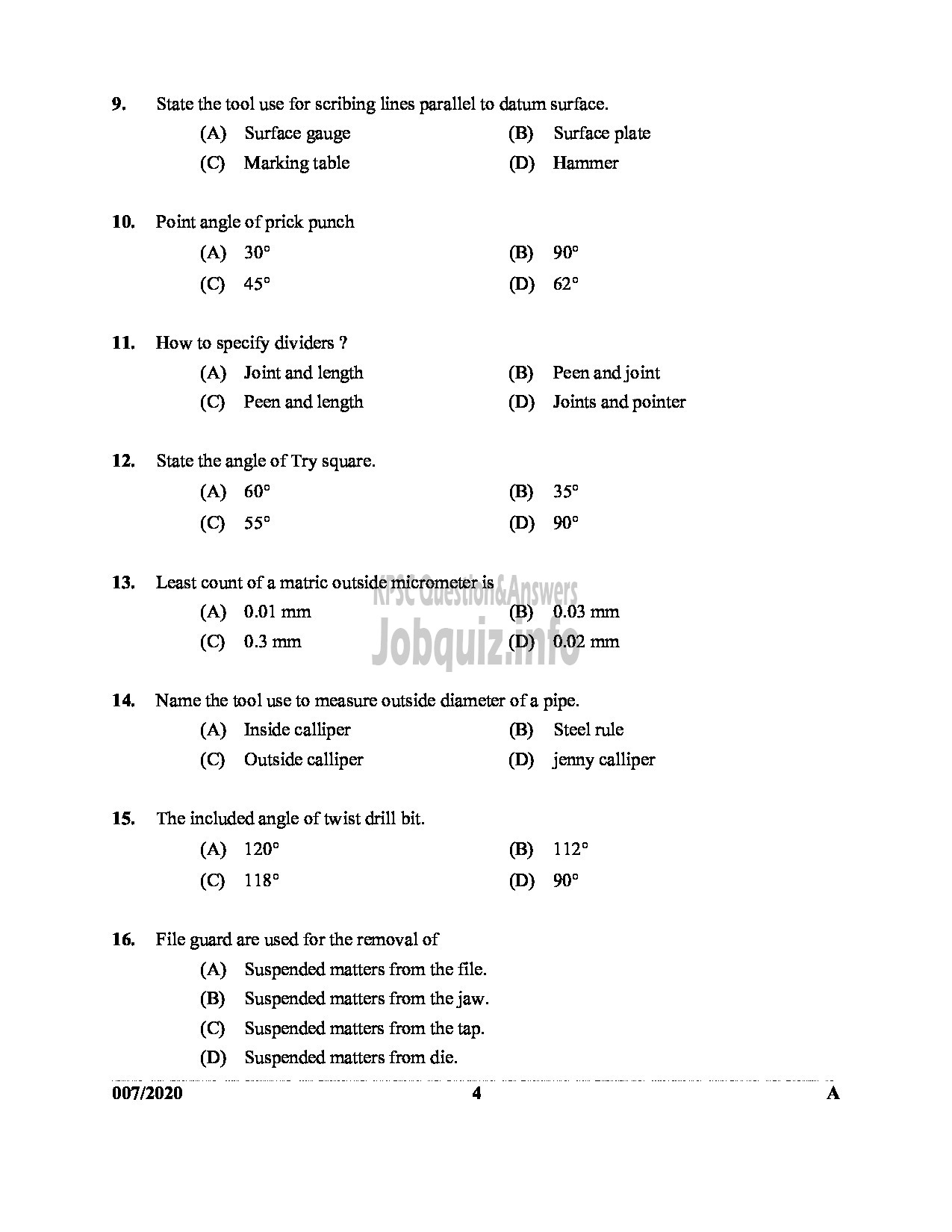 Kerala PSC Question Paper - Training Instructor (Plumbing) SC Development Department English -4