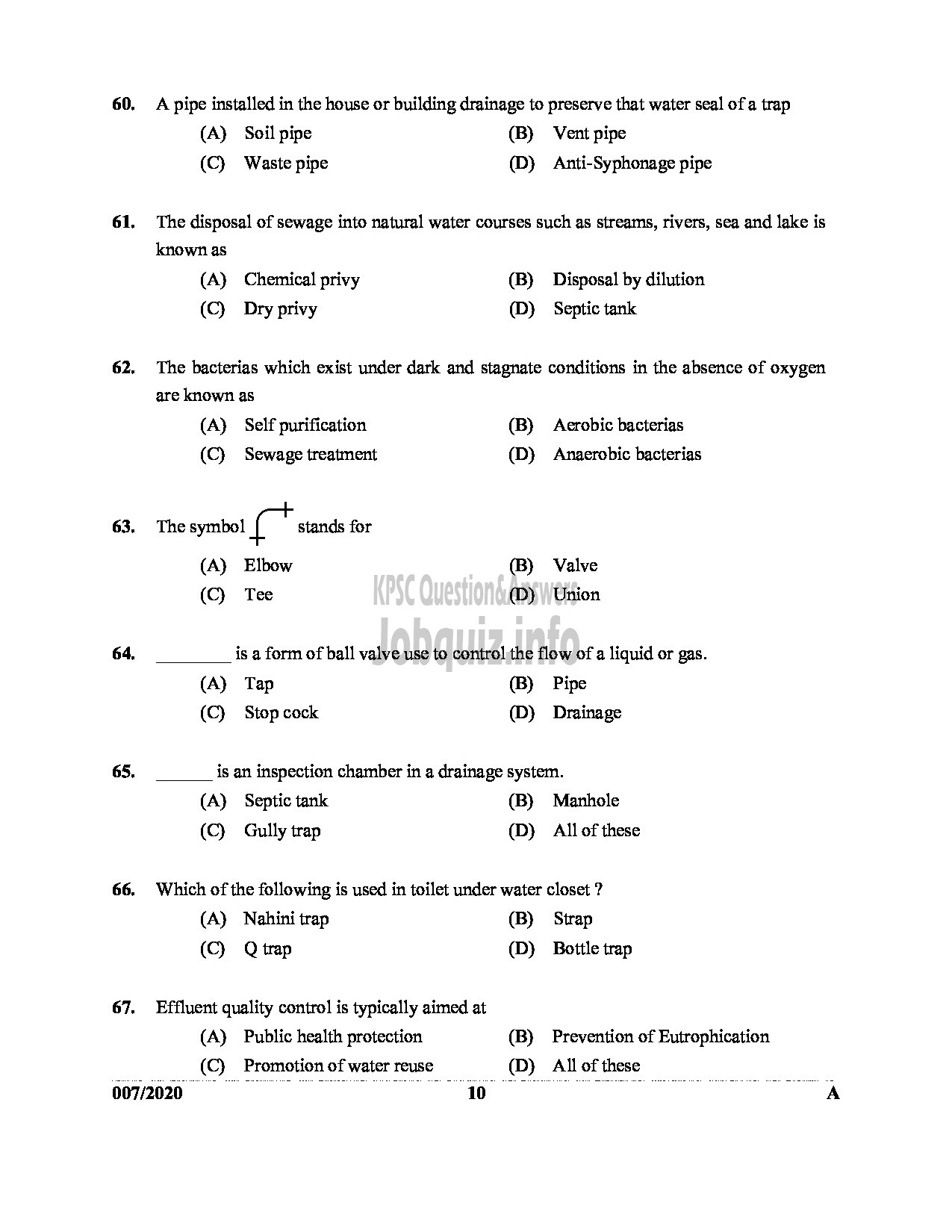 Kerala PSC Question Paper - Training Instructor (Plumbing) SC Development Department English -10