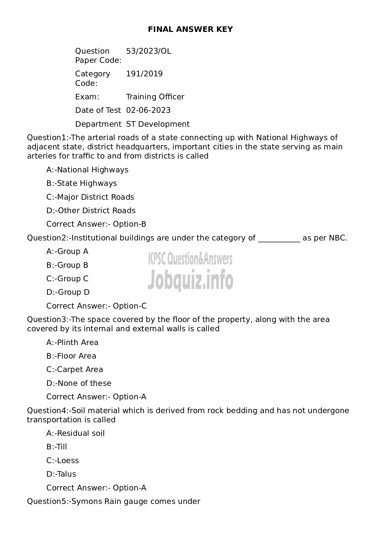 Kerala PSC Question Paper - Training Officer-1