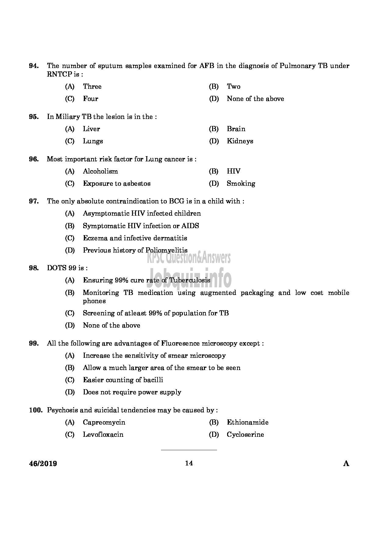 Kerala PSC Question Paper - Treatment Organiser Gr.II Health Services English -12