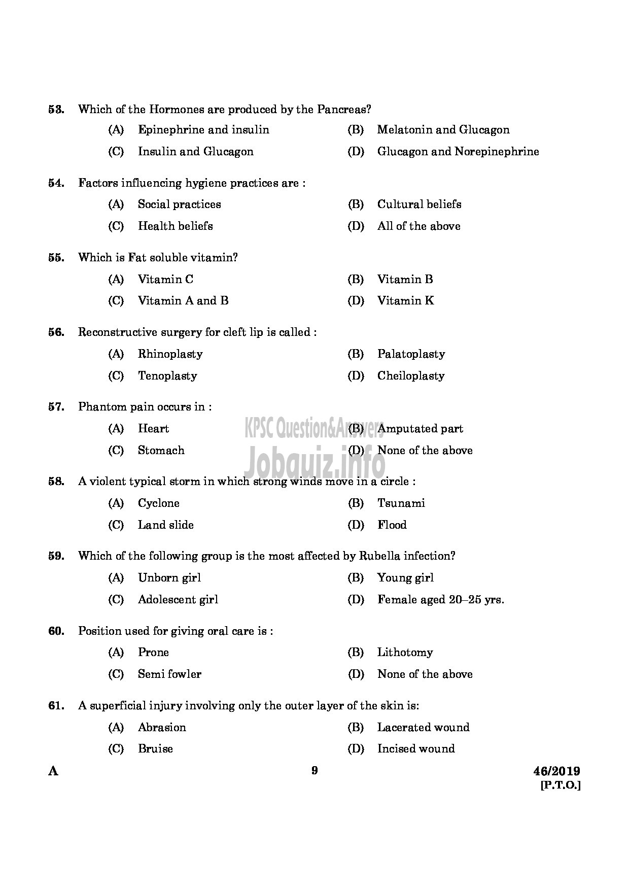 Kerala PSC Question Paper - Treatment Organiser Gr.II Health Services English -7