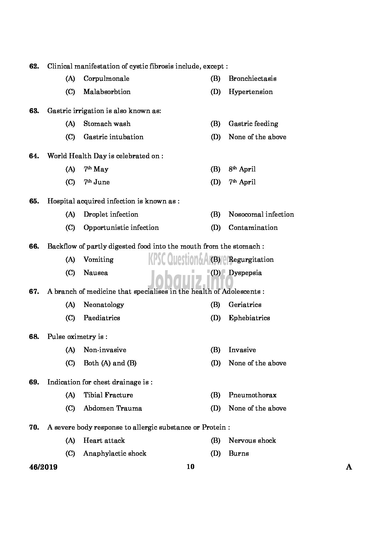 Kerala PSC Question Paper - Treatment Organiser Gr.II Health Services English -8