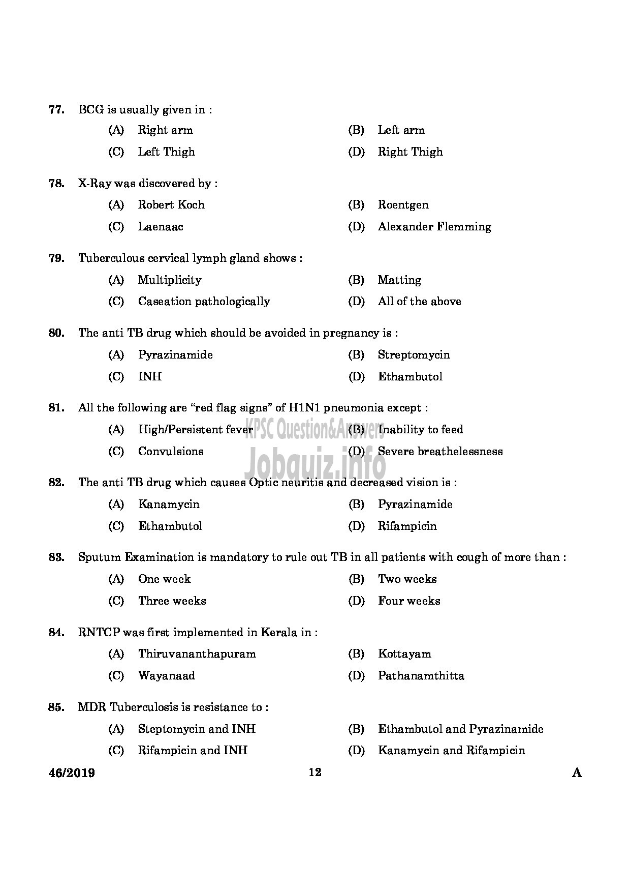 Kerala PSC Question Paper - Treatment Organiser Gr.II Health Services English -10