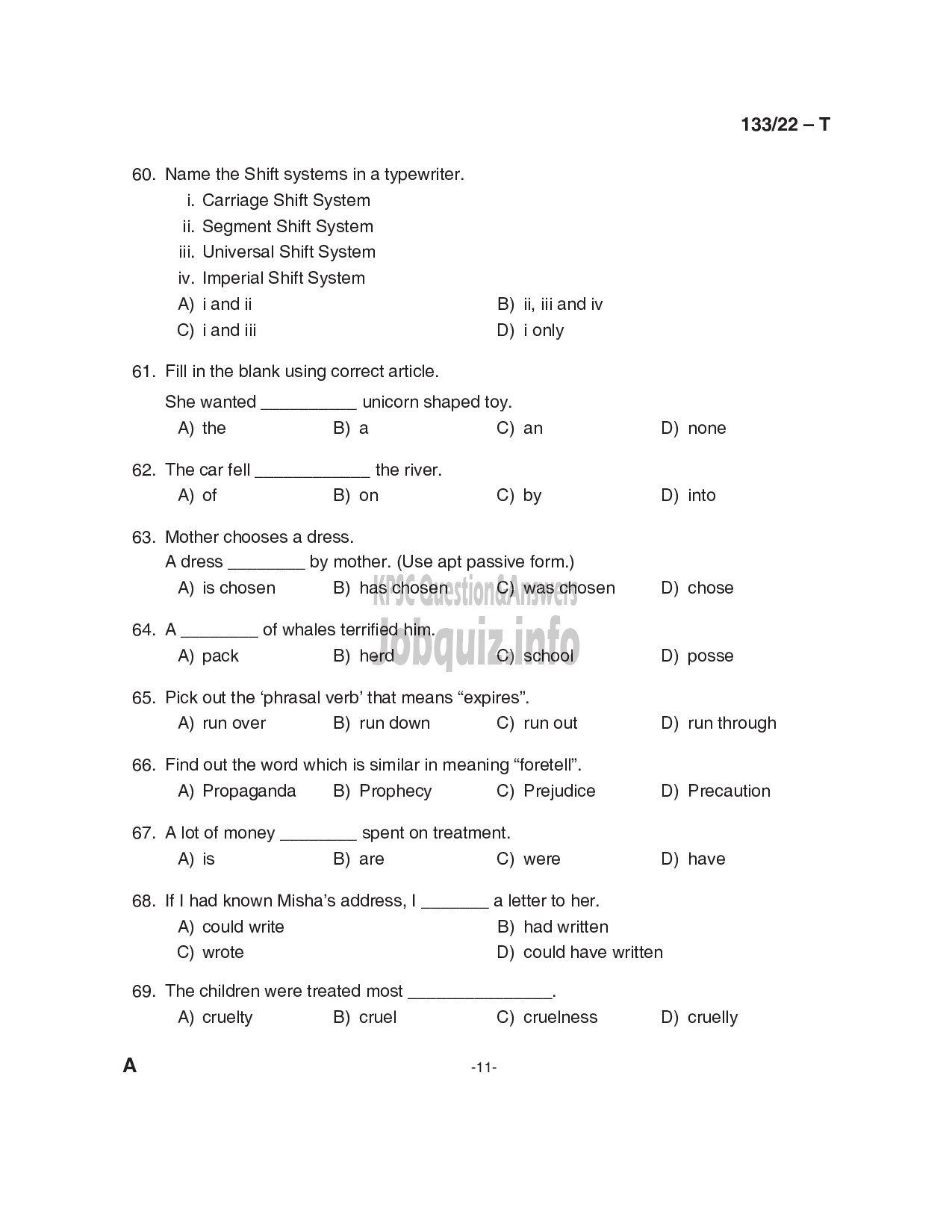 Kerala PSC Question Paper - Typist Clerk Gr II (Degree Level Main Examination)-11